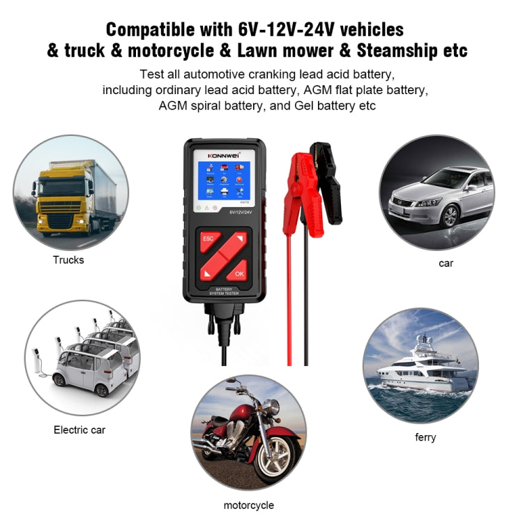 KONNWEI KW710 Car 3.2 inch 6V-24V Lead-acid Battery Tester Support 13 Languages, KW710 KONNWEI KW710 Car 3.2 inch 6V-24V Lead-acid Battery Tester Support 13 Languages, KW710
